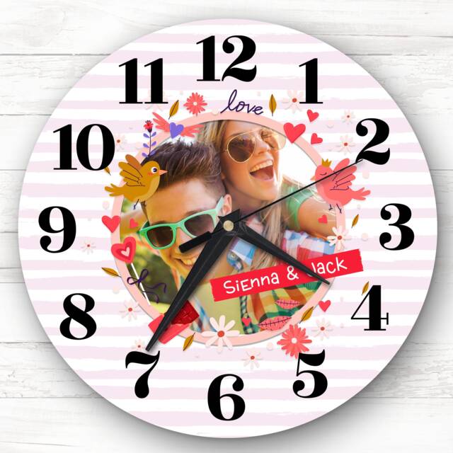 Love Elements Circle Photo Valentine's Day Gift Anniversary Personalised Clock - image 1