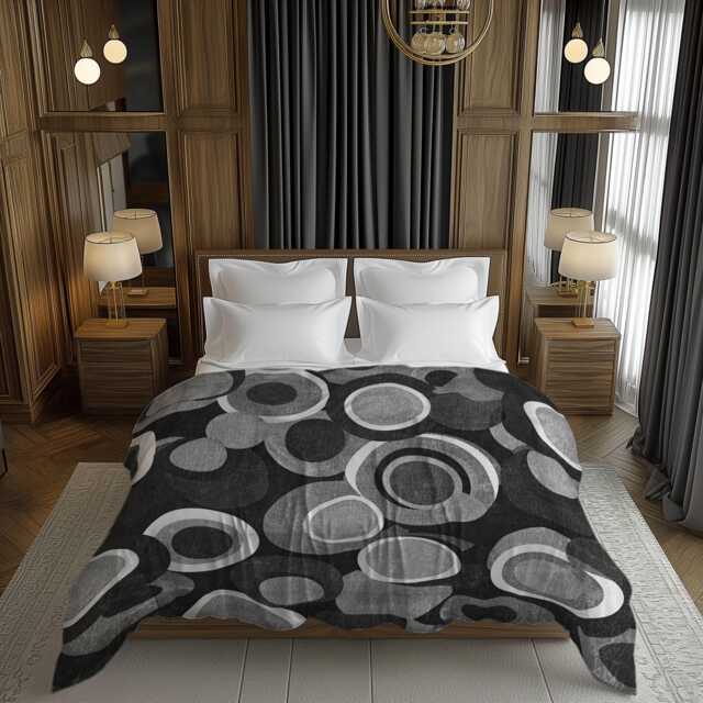 Retro Mute Textured Circles Geometric Comforter, Moody Mid Century Modern Bedding, Eclectic Bedroom Decor, Black & White #226 - image 1