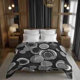 Retro Mute Textured Circles Geometric Comforter, Moody Mid Century Modern Bedding, Eclectic Bedroom Decor, Black & White #226
