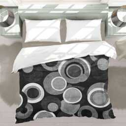 Retro Mute Textured Circles Geometric Comforter, Moody Mid Century Modern Bedding, Eclectic Bedroom Decor, Black & White #226 - thumbnail 2