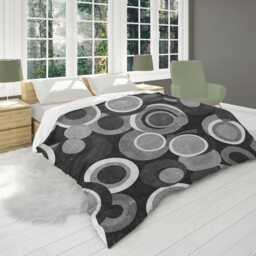 Retro Mute Textured Circles Geometric Comforter, Moody Mid Century Modern Bedding, Eclectic Bedroom Decor, Black & White #226 - thumbnail 3