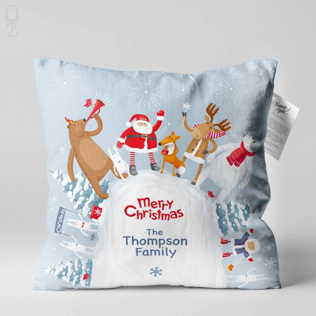 Personalised Christmas Velvet Cushion Cover Family Name Pillow - image 1