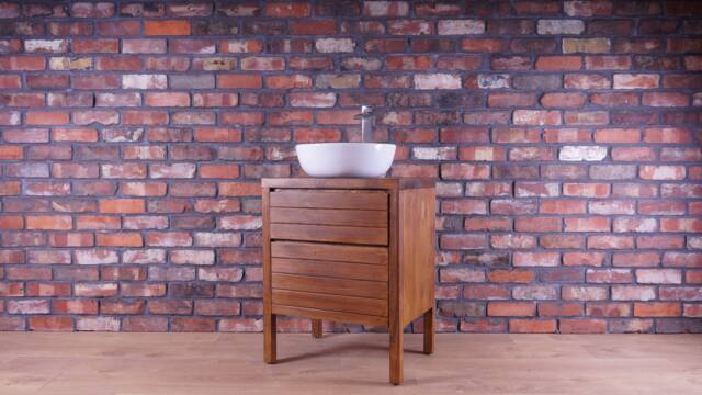 Handmade Traditional Pine Bathroom Vanity Unit - Double Drawer Cabinet, Victorian Walnut Finish - image 1