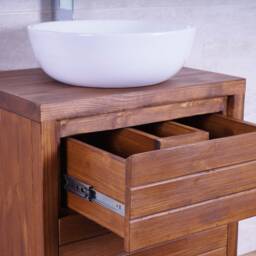 Handmade Traditional Pine Bathroom Vanity Unit - Double Drawer Cabinet, Victorian Walnut Finish - thumbnail 3