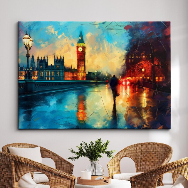 London Bridge Abstract Oil Painting Paint Colourful UK Big Ben Wall Art Framed Canvas Poster Print Home/Office Room Decor Gifts - image 1