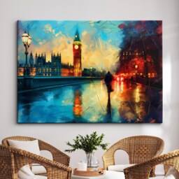 London Bridge Abstract Oil Painting Paint Colourful UK Big Ben Wall Art Framed Canvas Poster Print Home/Office Room Decor Gifts - thumbnail 1