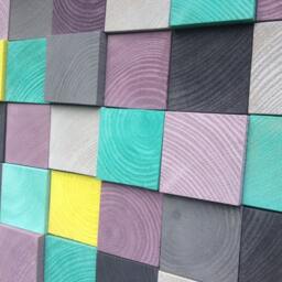 Modern Reclaimed Wood Wall Art Sculpture - Purple, Gray, Turquoise Mosaic - thumbnail 2