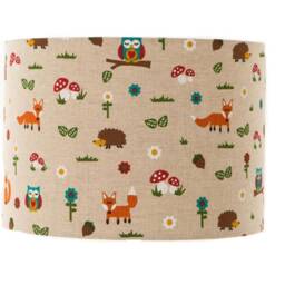 Woodland Animals Drum Lampshade, Fox, Owl, Hedgehog, Handmade in UK - thumbnail 2
