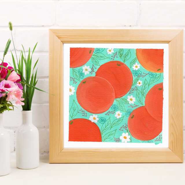 Orange Acrylic Painting Citrus Splash Kitchen Wall Art - 8x8 In - image 1