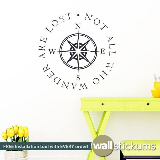 Compass Quote Vinyl Wall Decal - Not All Who Wander Are Lost - image 1