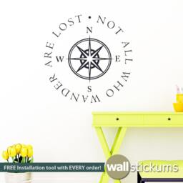 Compass Quote Vinyl Wall Decal - Not All Who Wander Are Lost - thumbnail 1