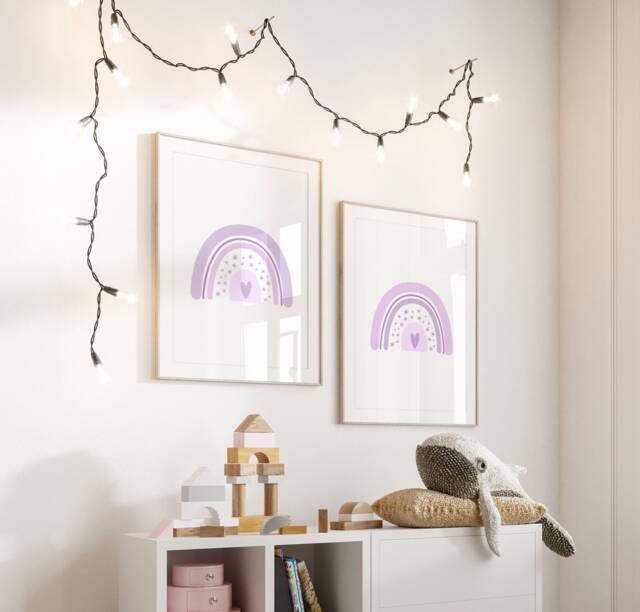 Set Of 2 Lilac Rainbow Prints, Girls Nursery Decor, Violet Nursery, Purple Rainbows, Baby Girl - image 1