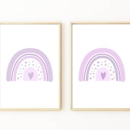 Set Of 2 Lilac Rainbow Prints, Girls Nursery Decor, Violet Nursery, Purple Rainbows, Baby Girl - thumbnail 3