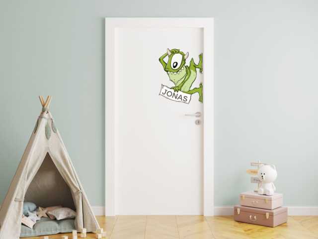 Monster Door Sign Wall Decal, Customizable With Name - Children's Room Nameplate Creature For Boys Hand-Drawn, Made in Germany - image 1
