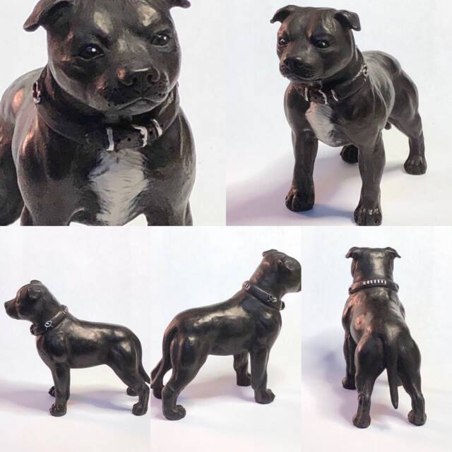 Neil Eyre Artist Eyredesigns Staffordshire Bull Terrier Staffy Show Collar K9 Canine Dog Black White Figurine Usa Made Signed & Numbered