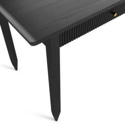 Mid Century Modern Oak Desk With Slatted Drawers, Brass Handles - thumbnail 4