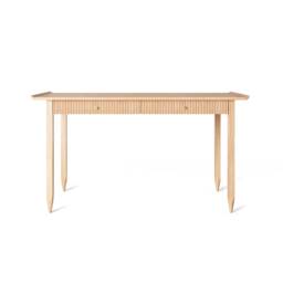 Mid Century Modern Oak Desk With Slatted Drawers, Brass Handles - thumbnail 3