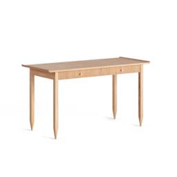 Mid Century Modern Oak Desk With Slatted Drawers, Brass Handles