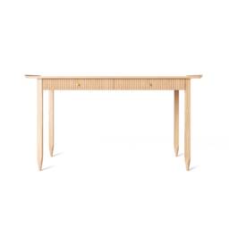 Mid Century Modern Oak Desk With Slatted Drawers, Brass Handles - thumbnail 2