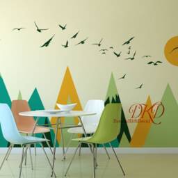 Mountain Wall Decals, Nursery Decor, Kids Room, Sun & Birds - thumbnail 3