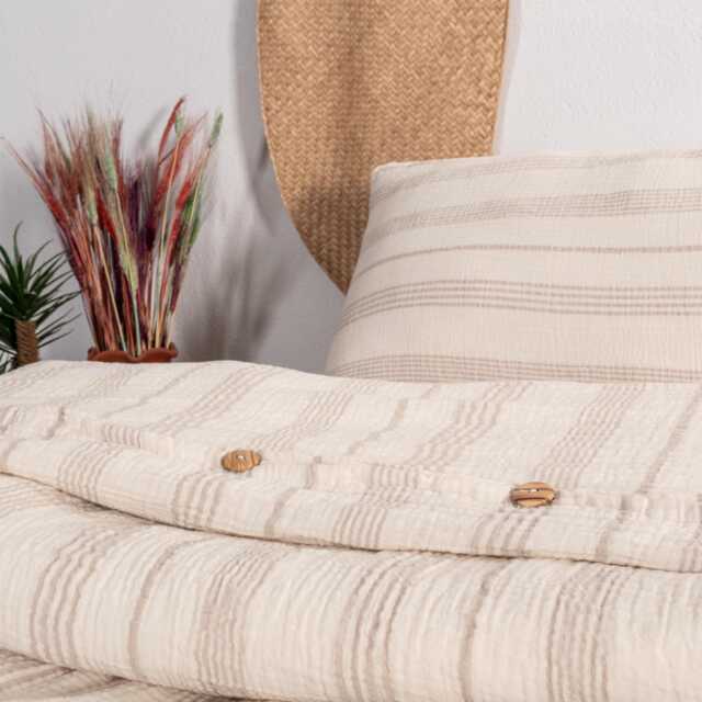 Ivory Striped Muslin Duvet Cover Soft Cozy Cotton Bedding - image 1