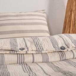 Ivory Striped Muslin Duvet Cover Soft Cozy Cotton Bedding - thumbnail 3