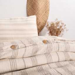 Ivory Striped Muslin Duvet Cover Soft Cozy Cotton Bedding - thumbnail 2