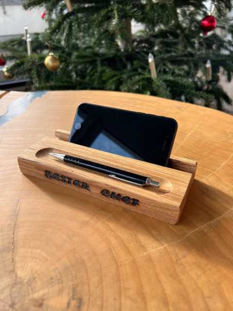 Personalized Wooden Desk Organizer With Smartphone & Tablet Holders - Perfect Gift Colleague Engraving Option Phone Stand, Pen Holder - image 1