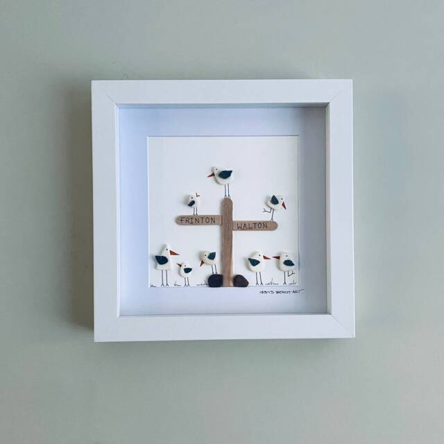 Cornish Seagull Wall Art Personalised Custom Gift Framed Pebble Picture Handmade in Cornwall - image 1