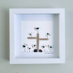 Cornish Seagull Wall Art Personalised Custom Gift Framed Pebble Picture Handmade in Cornwall - thumbnail 4