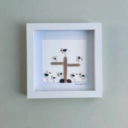 Cornish Seagull Wall Art Personalised Custom Gift Framed Pebble Picture Handmade in Cornwall