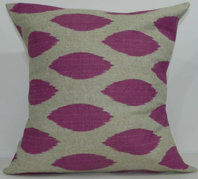 New 18x18 Inch Designer Handmade Pillow Case in Fuschia & Taupe Ikat