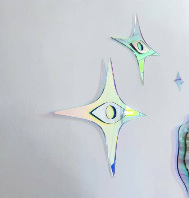 Sparkle Eye Reflector Set - Of 2 Mirrors Wavy Acrylic Mirror Wiggly Amorphic Retro Object - image 1