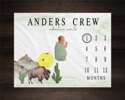 Buffalo Milestone Blanket Personalized Monthly Growth Tracker Custom Baby Shower Gift Newborn Bison Nursery Desert Decor