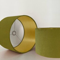 Olive Green Velvet Drum Lampshade/ Ceiling Shade With A Metallic Gold Lining, Bright Brushed Lining - thumbnail 2