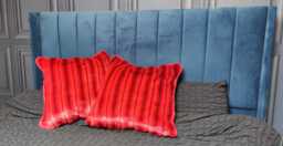 Luxury Striped Crimson Deluxe Faux Fur Cushion Cover - Handmade Sofa Pillow Case - thumbnail 1