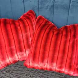 Luxury Striped Crimson Deluxe Faux Fur Cushion Cover - Handmade Sofa Pillow Case - thumbnail 2