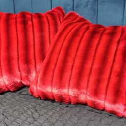 Luxury Striped Crimson Deluxe Faux Fur Cushion Cover - Handmade Sofa Pillow Case - thumbnail 3