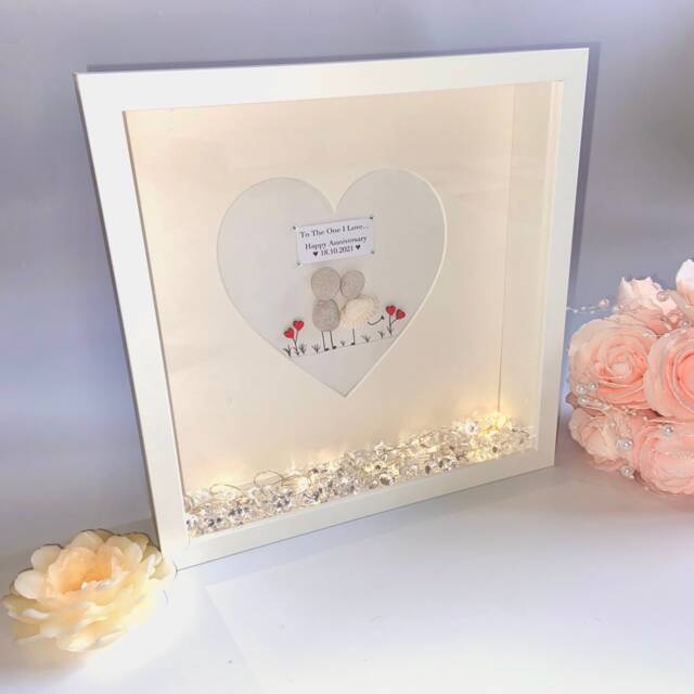 I Love You Couples Anniversary Personalised Pebble Art Picture Frame Stone Couple Unique Keepsake Husband Wife Birthday Vow Renewal - image 1