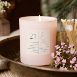 Personalised 21st Birthday Candle, Pink Floral, Scented Natural Wax - thumbnail 1
