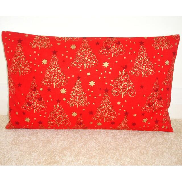 Red & Gold 12X20 Holiday Pillow Cover Robin 20X12 Oblong Bolster Christmas Trees Robins Cushion Sham Case Cotton Pillowcase Xmas Holidays
