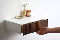 Minimalist Fluted Nightstand With Walnut Drawer