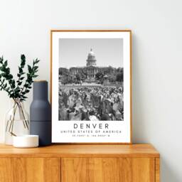 Denver Skyline Print Minimalist Black & White Travel Art - thumbnail 2