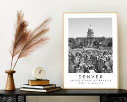 Denver Skyline Print Minimalist Black & White Travel Art - thumbnail 1