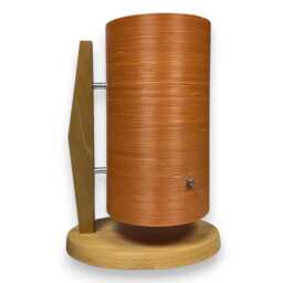 Handmade Mid Century Modern Nebula Rocket Lamp Teak & Tangerine Fiberglass - thumbnail 2