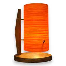 Handmade Mid Century Modern Nebula Rocket Lamp Teak & Tangerine Fiberglass - thumbnail 4