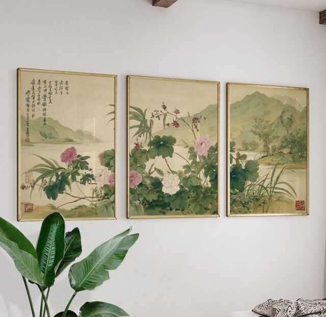 Asian Botanical Landscape Posters Set Of 3 - Floral Nature Wall Art Triptych - image 1