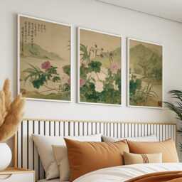 Asian Botanical Landscape Posters Set Of 3 - Floral Nature Wall Art Triptych - thumbnail 2