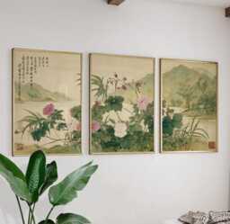 Asian Botanical Landscape Posters Set Of 3 - Floral Nature Wall Art Triptych - thumbnail 1