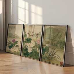 Asian Botanical Landscape Posters Set Of 3 - Floral Nature Wall Art Triptych - thumbnail 3